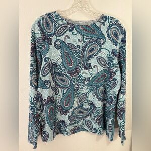 Croft & Barrow Teal and Blue Paisley Long Sleeve Top